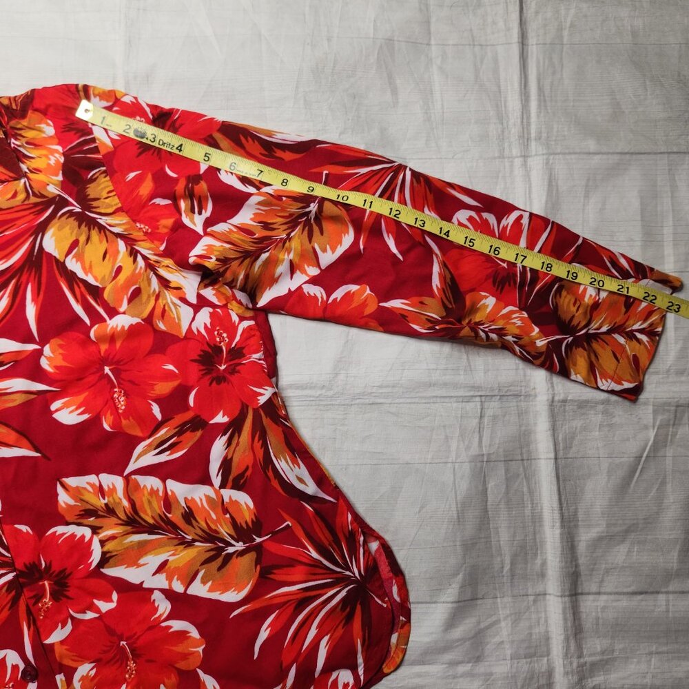 Vintage Avon Tropical Red Floral Button Up Shirt - Picture 8 of 9